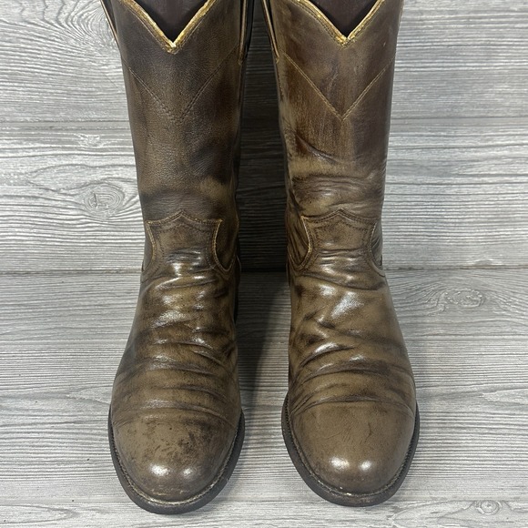 Justin Western Cowboy Roper Boots Women Size 7.5D Vintage USA Brown Leather - Picture 2 of 9